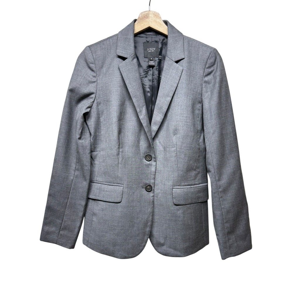 J. Crew Women Super 120s Blazer Jacket Size 4 Gray 100% Wool Preppy Office